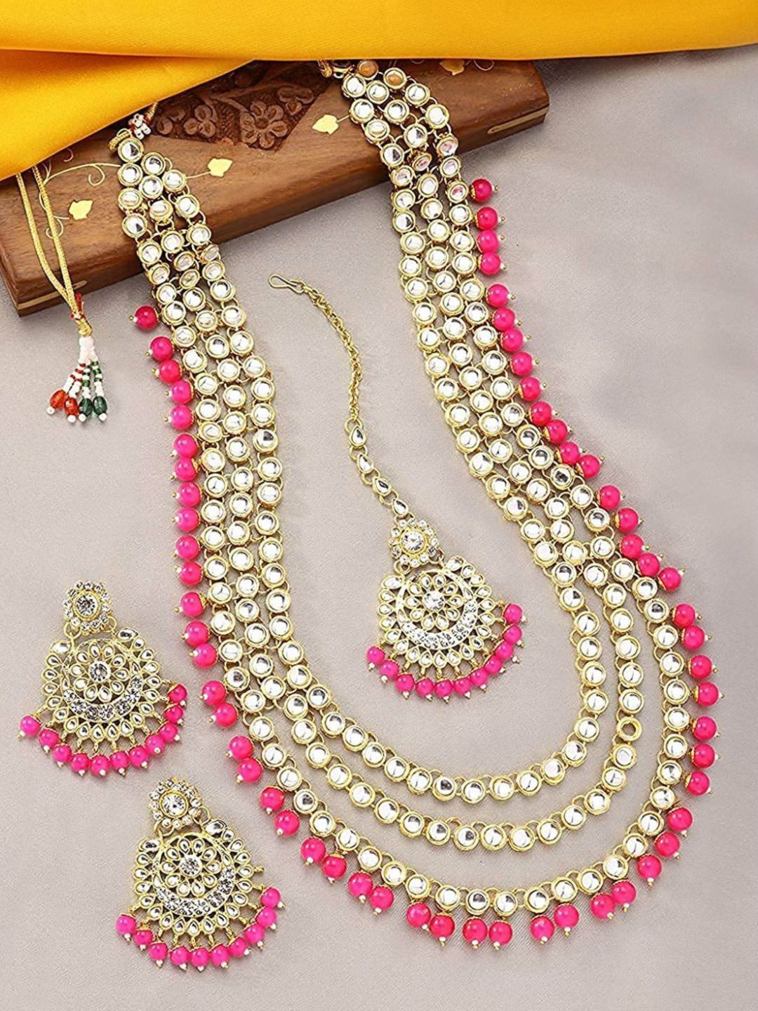 

I Jewels Gold-Plated Kundan Studded Jewellery Set