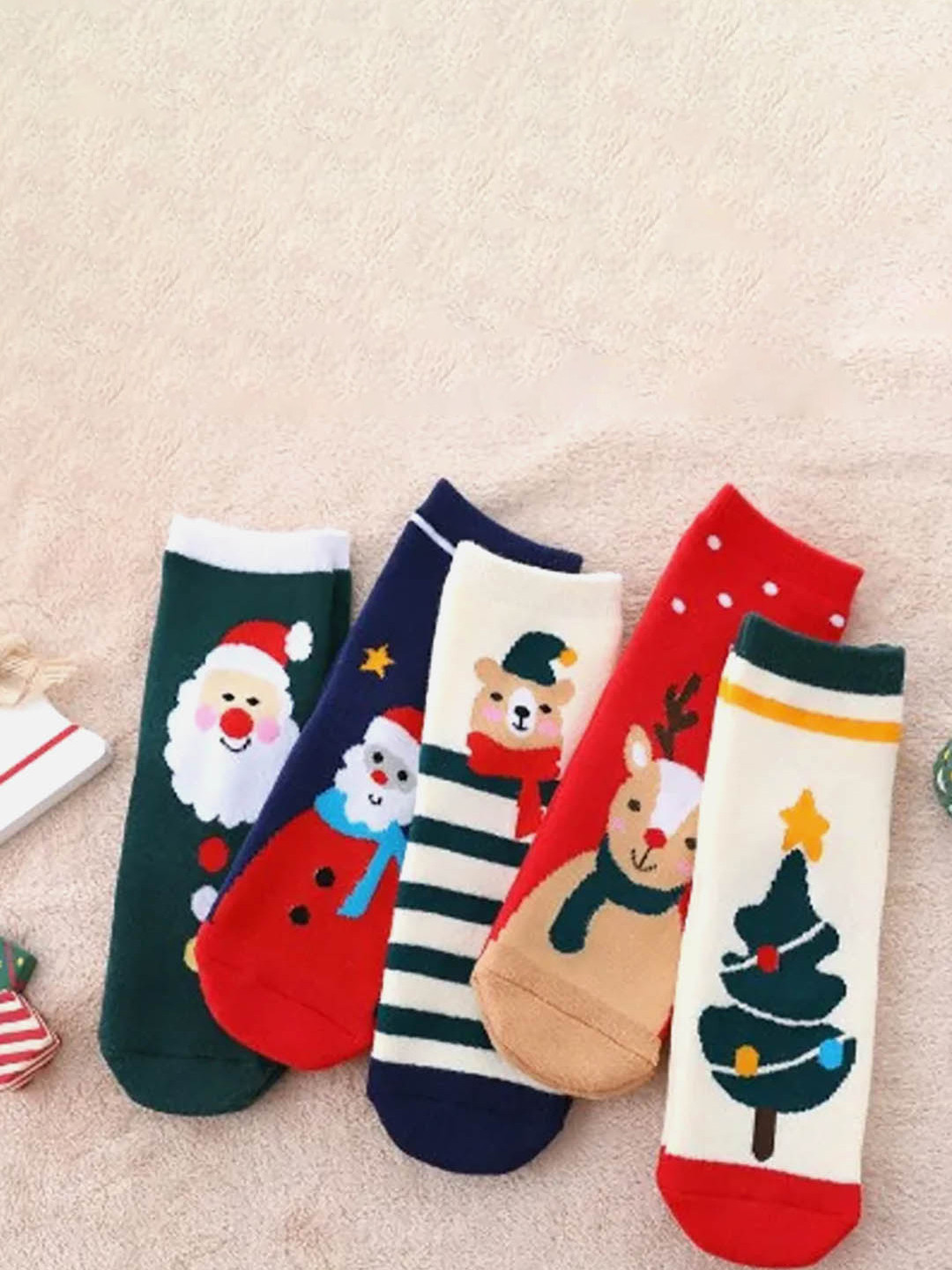 

Little Surprise Box LLP Kids Pack Of 5 Patterned Ankle Length Socks, Red