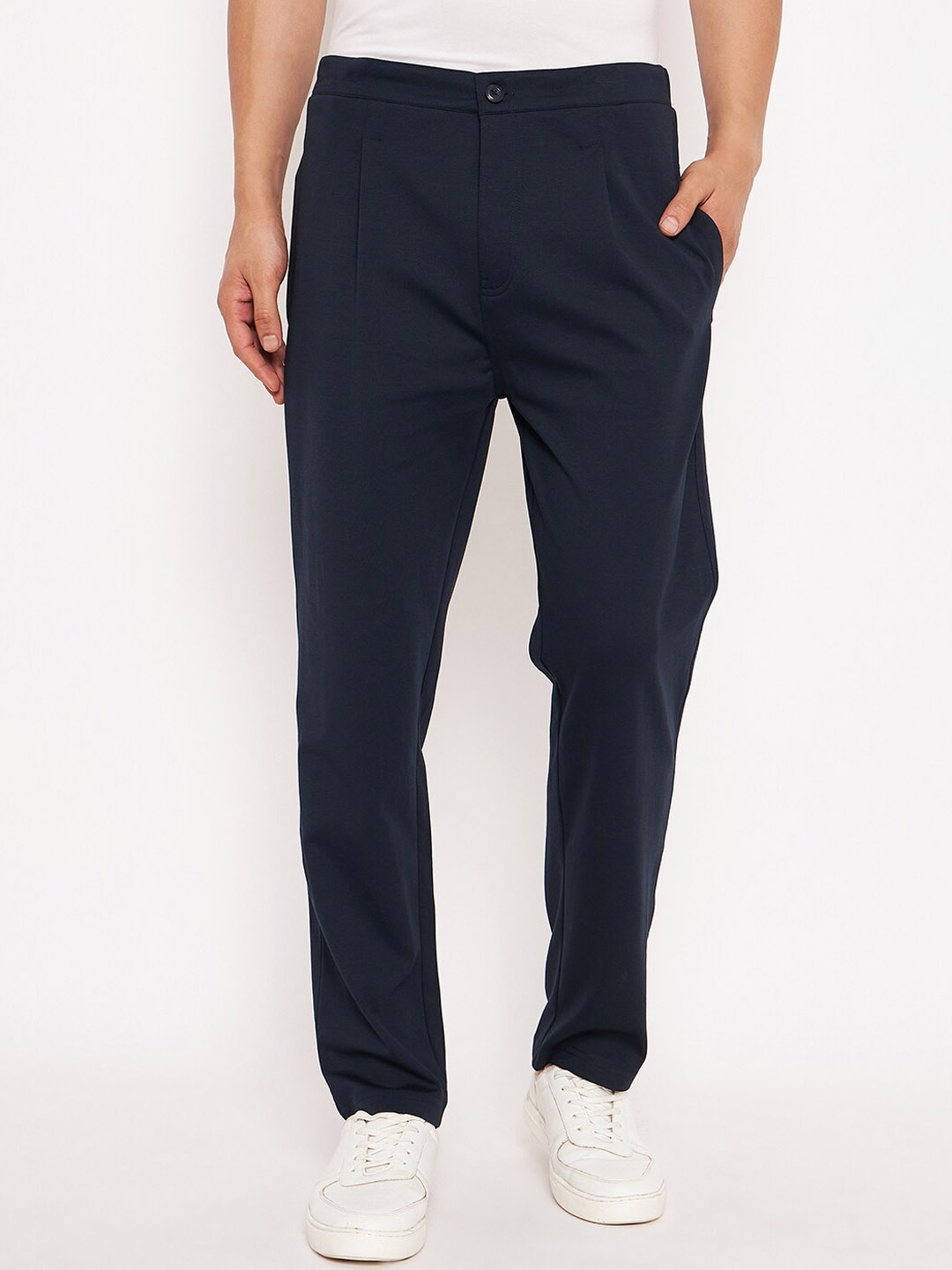 

Duke Men Cotton Mid-Rise Regular Trousers, Navy blue