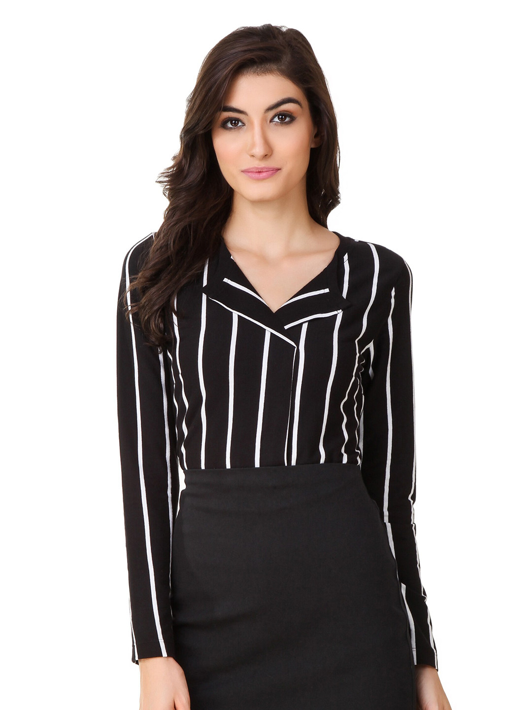 

Texco Vertical Striped Cotton Shirt Style Top, Black