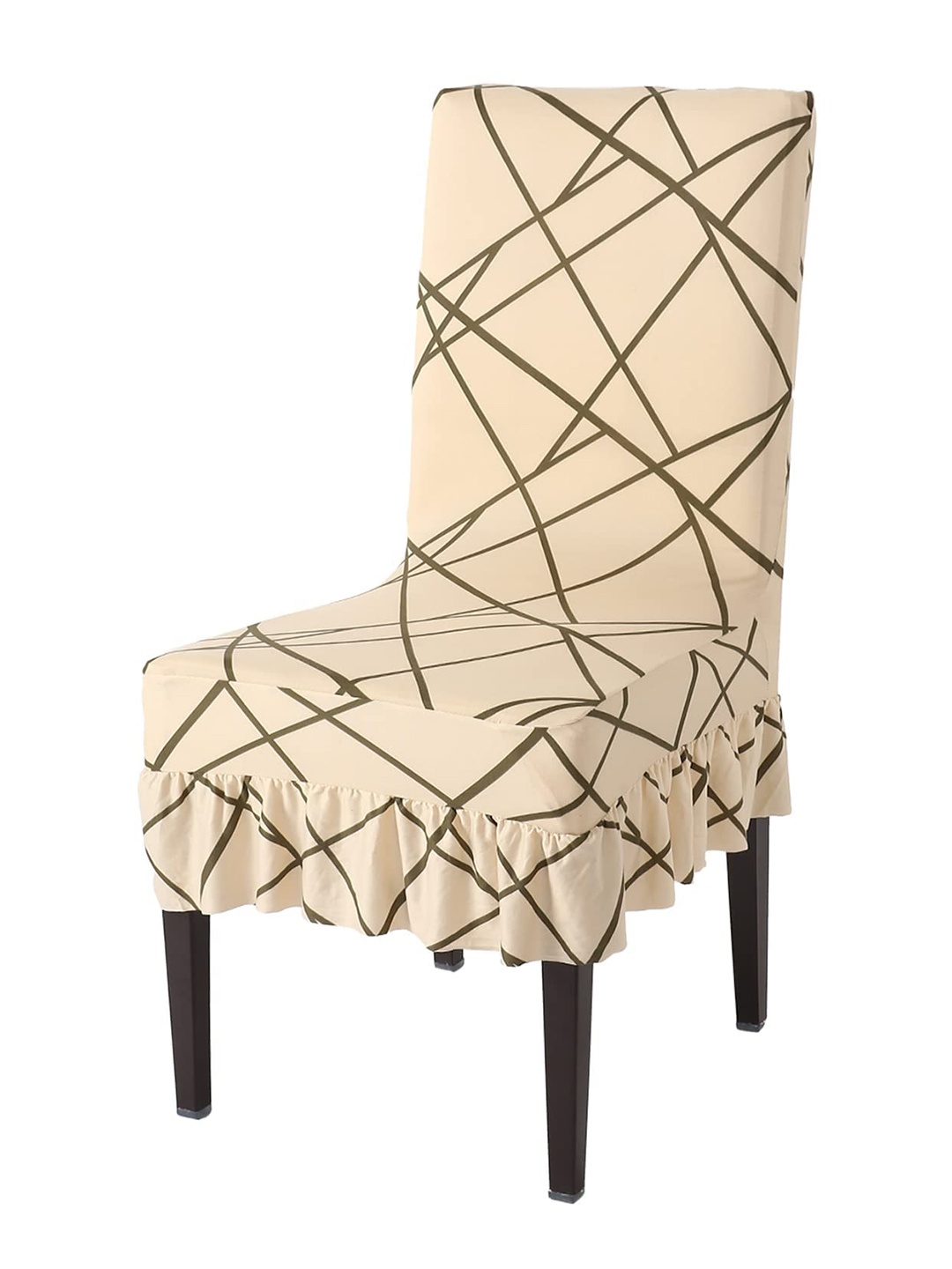 

HOKIPO Beige & Brown Printed Stretchable Frill Chair Cover