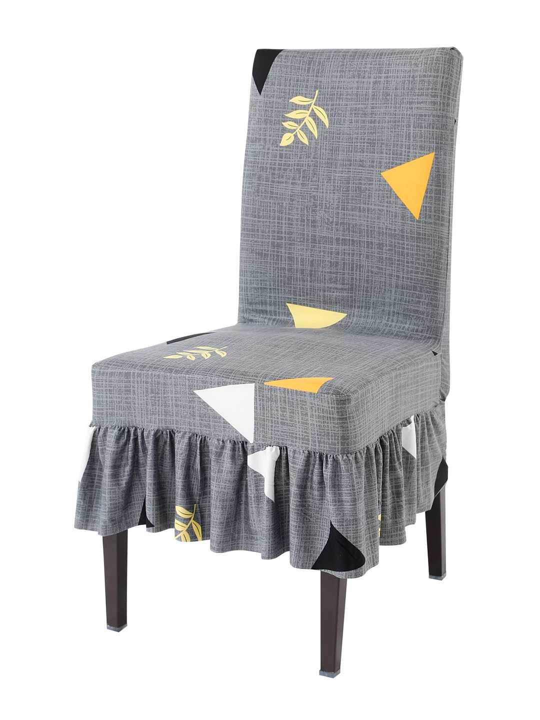 

HOKIPO Grey & Yellow Printed Stretchable Frill Chair Cover