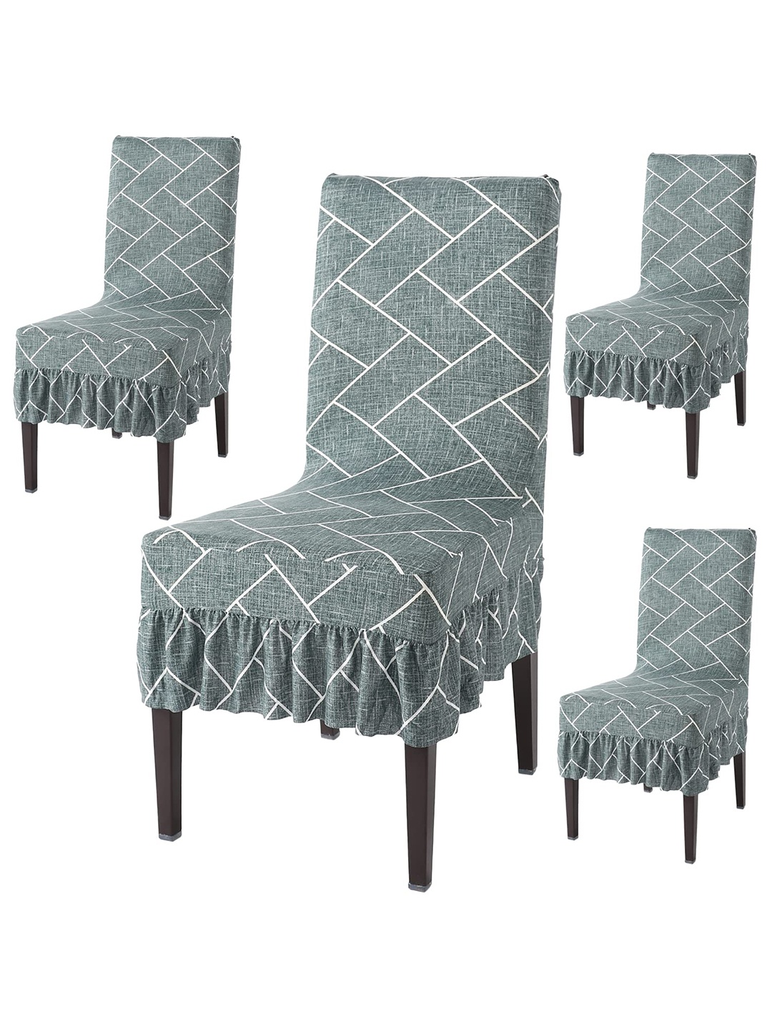 

HOKIPO Green 4 Pieces Printed Stretchable Frill Chair Covers