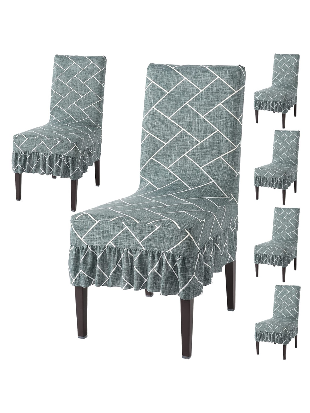 

HOKIPO Green 6 Piece Printed Stretchable Frill Chair Covers