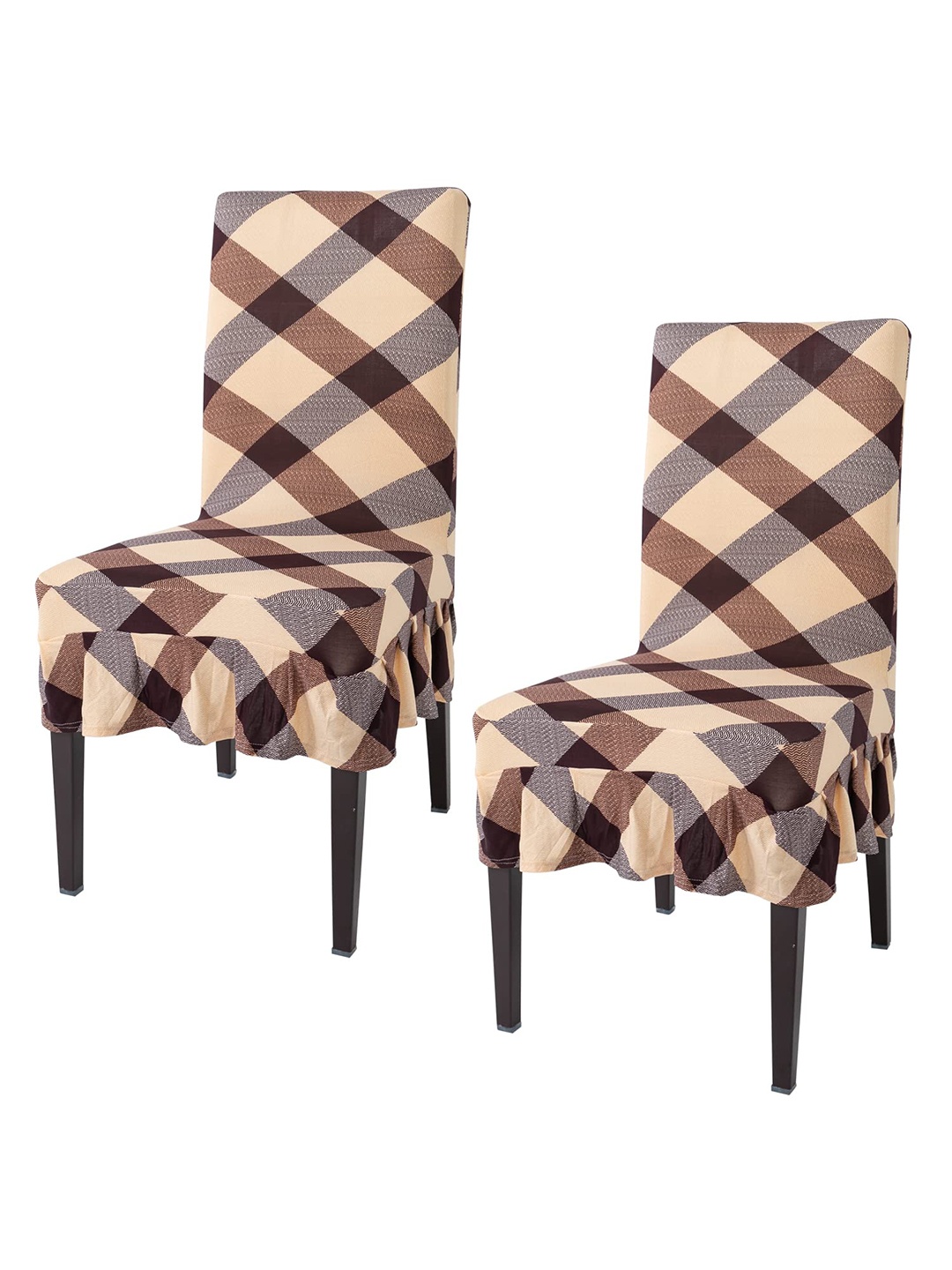 

HOKIPO Beige & Brown 2 Pieces Printed Stretchable Frill Chair Covers