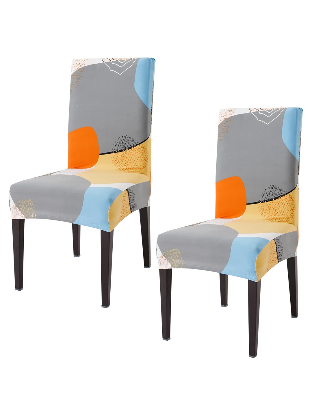 

HOKIPO Grey & Yellow 2 Pieces Abstract Printed Stretchable Chair Covers