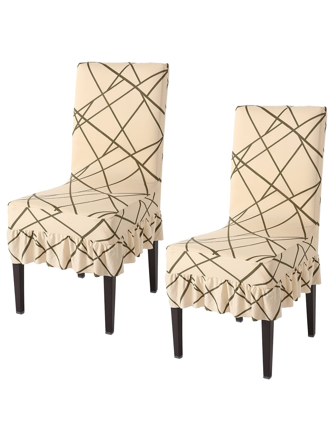 

HOKIPO Beige & Brown 2 Pieces Printed Stretchable Frill Chair Covers