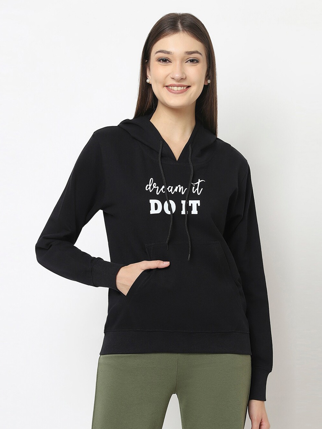 

VISO Typography Printed Hooded Sweatshirt, Black