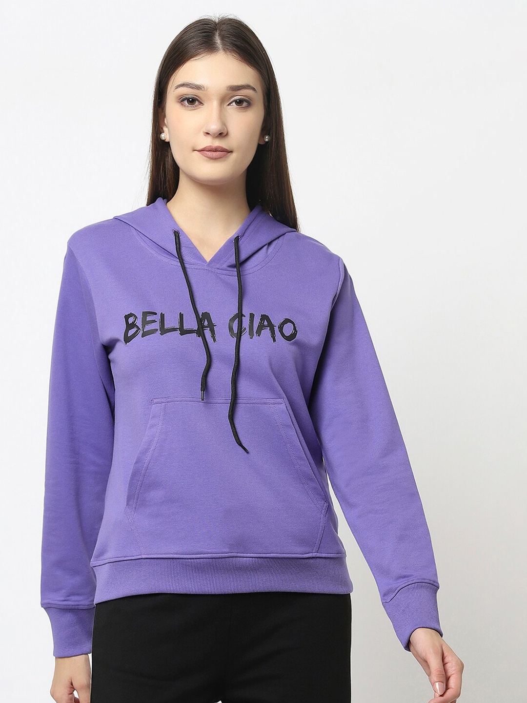 

VISO Typography Printed Hooded Sweatshirt, Purple