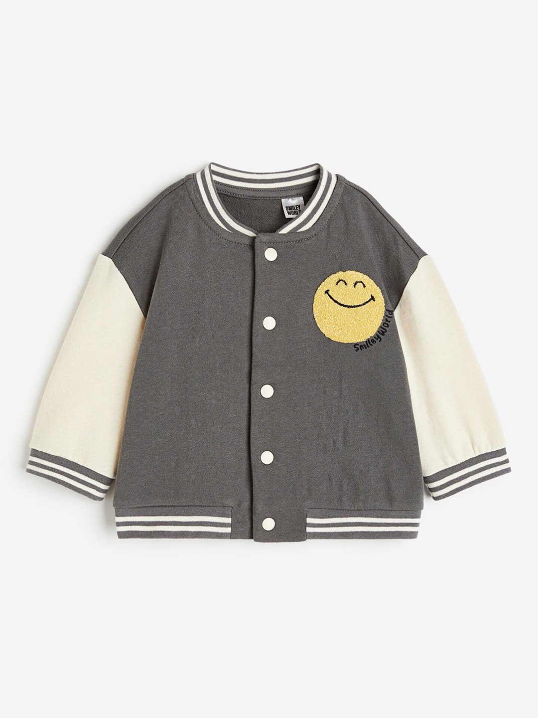 

H&M Boys Pure Cotton Printed Baseball Jacket, Grey