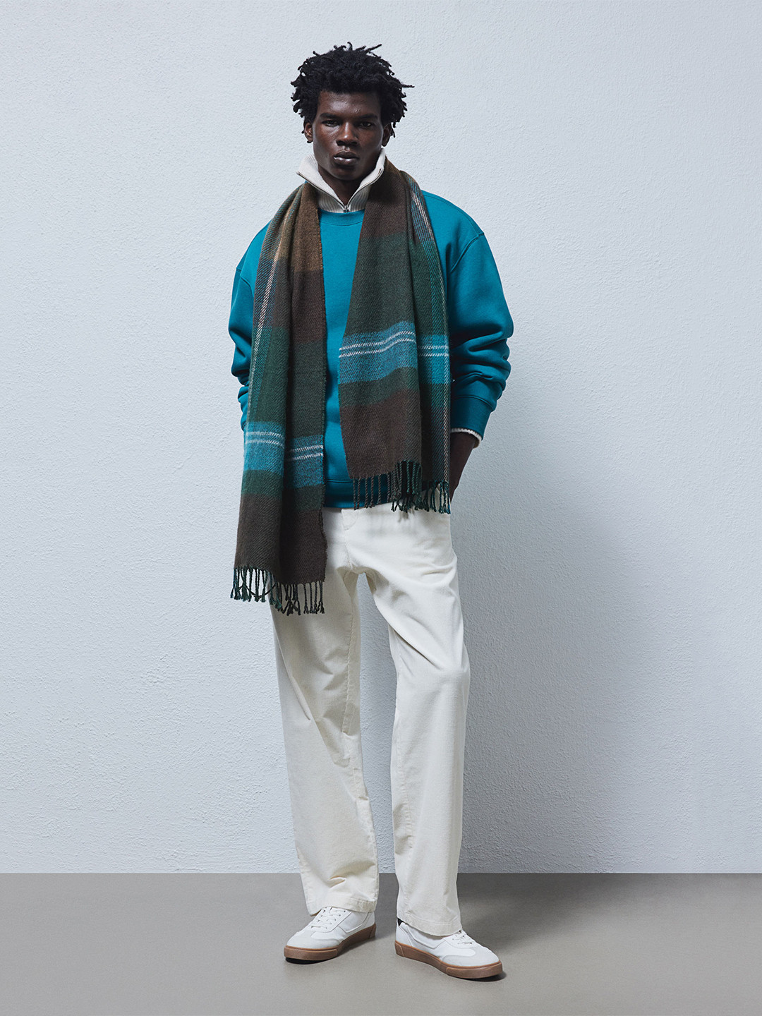

H&M Men Patterned Scarf, Turquoise blue