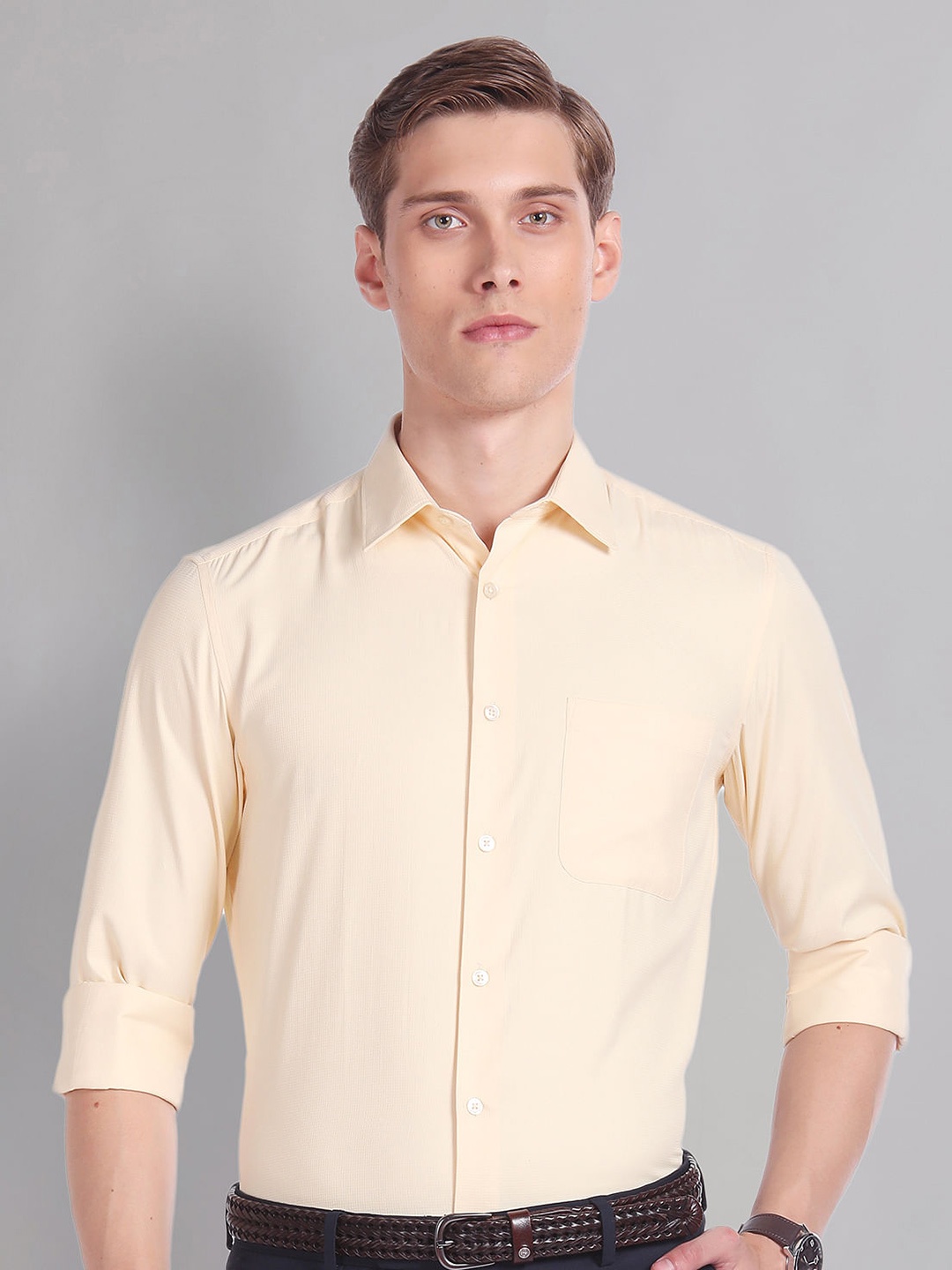 

AD By Arvind Textured Dobby Formal Shirt, Yellow