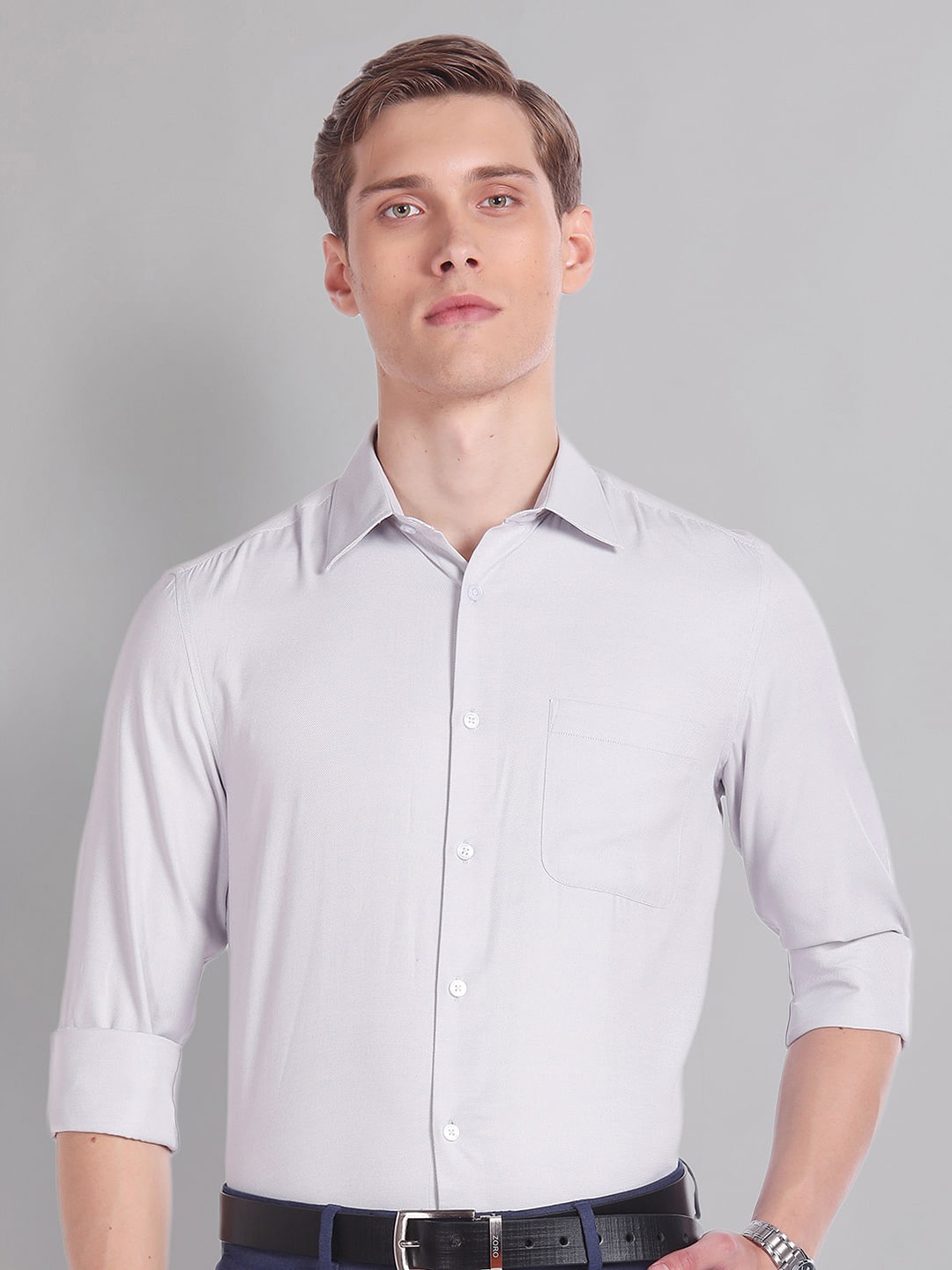

AD By Arvind Regular Fit Dobby Formal Shirt, Grey