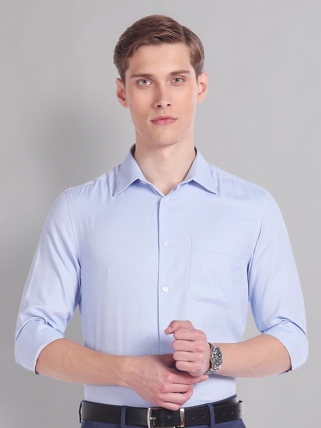 

AD By Arvind Regular Fit Dobby Formal Shirt, Blue