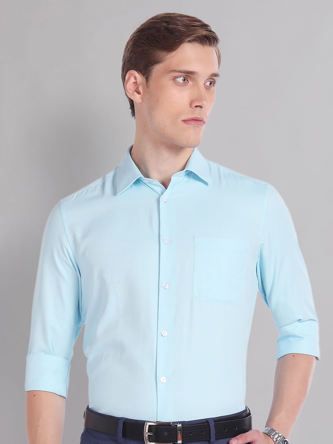 

AD By Arvind Regular Fit Dobby Formal Shirt, Blue