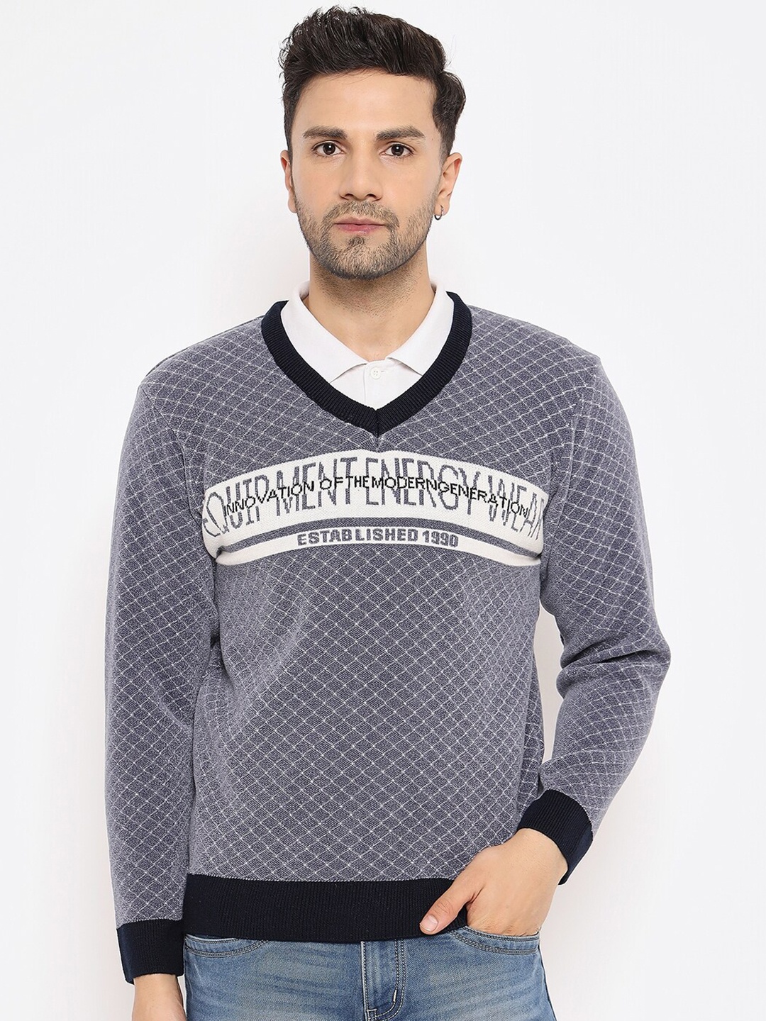 

Duke Typography Printed Pullover Long Sleeves Sweater, Grey