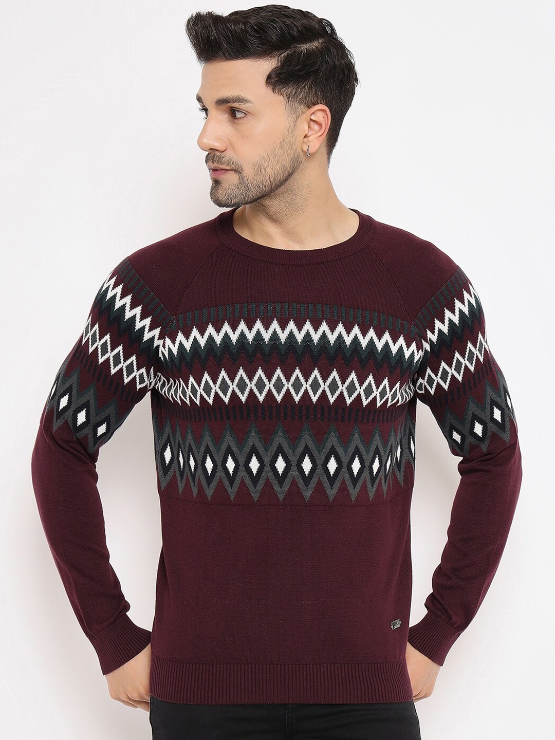 

Duke Geometeric Self Design Long Sleeves Acrylic Pullover Sweater, Maroon