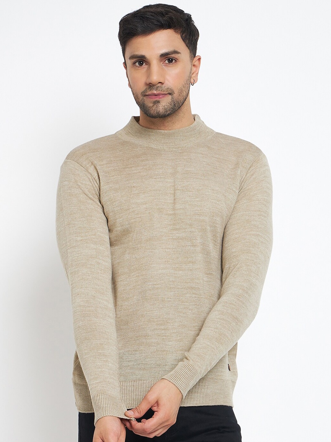 

Duke High Neck Long Sleeves Pullover Acrylic Sweater, Beige