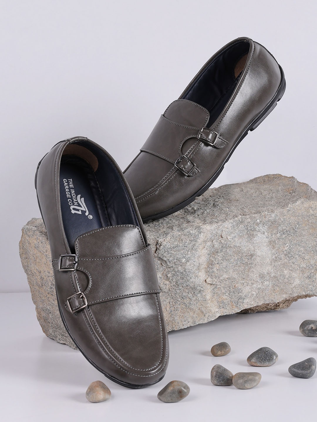 

The Indian Garage Co Men Double Strap Comfort Insole Monks, Grey