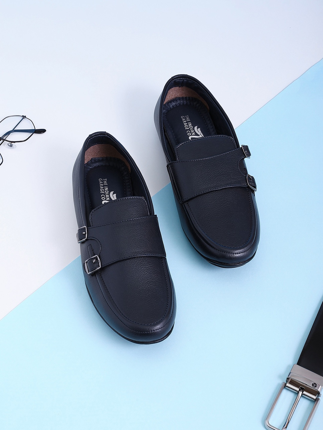

The Indian Garage Co Men Double Strap Comfort Insole Monks, Navy blue