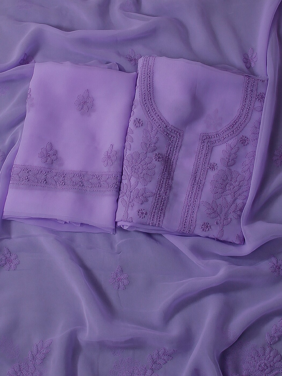 

ADA Floral Embroidered Lucknowi Chikankari Unstitched Dress Material, Mauve