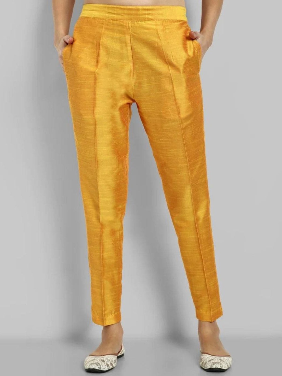 

Mera Rang Women Relaxed Straight Leg Wrinkle Free Cigarette Trousers, Mustard