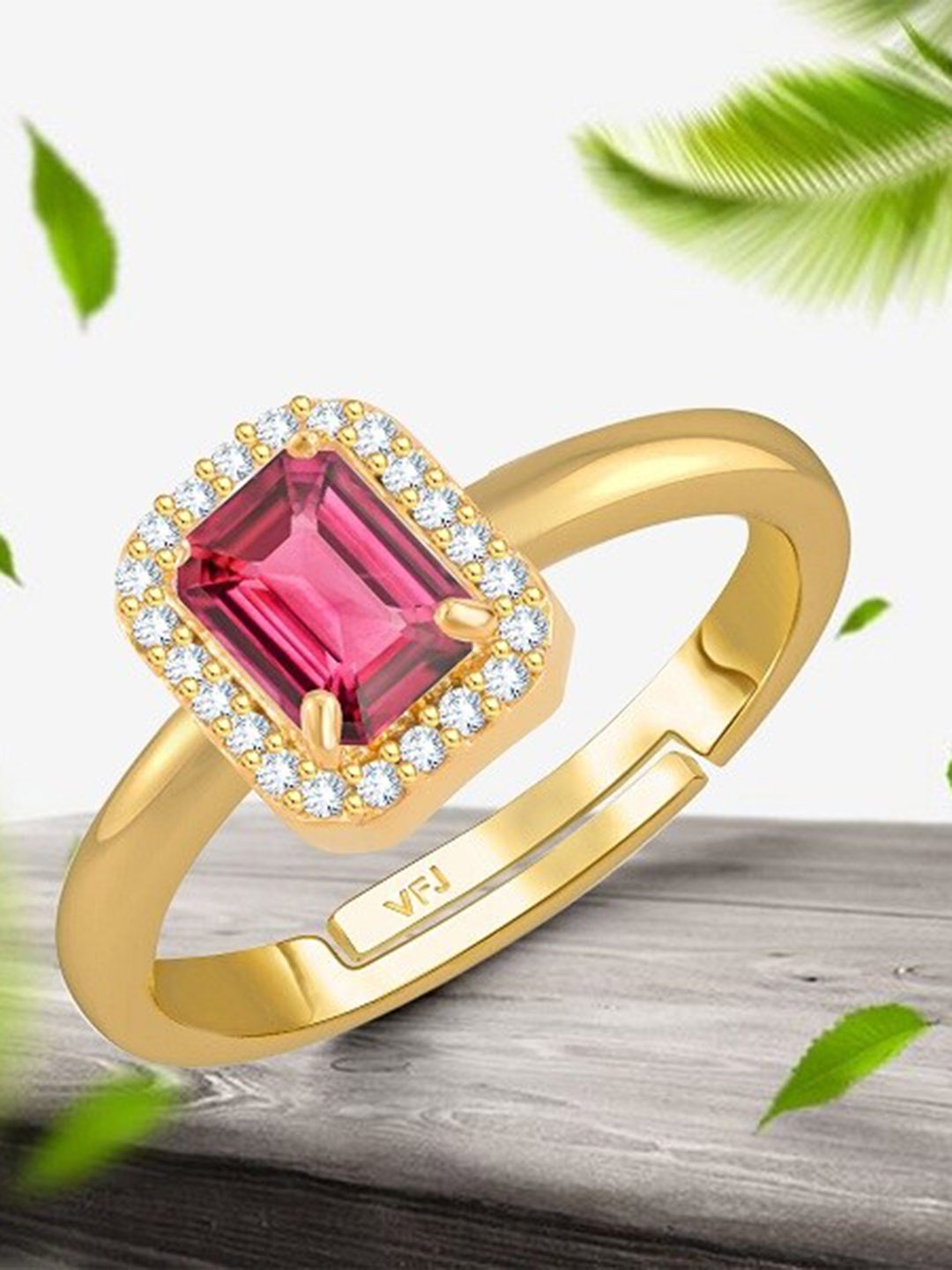 

Vighnaharta Gold-Plated AD Stone-Studded Adjustable Ring