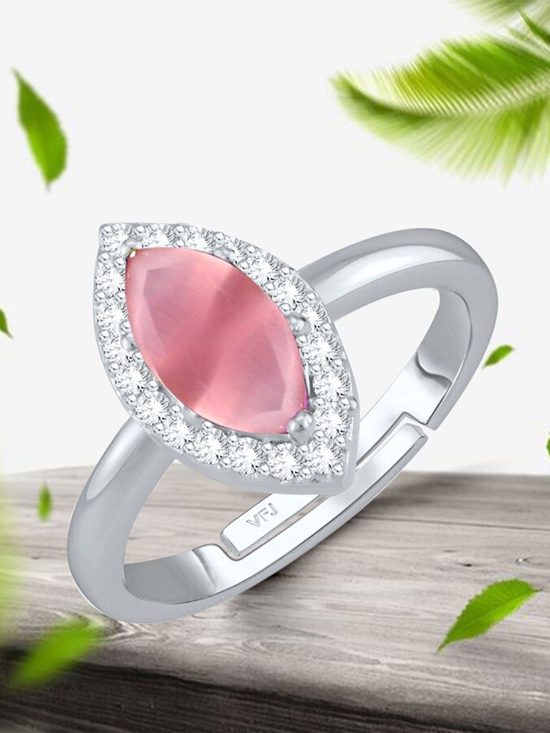 

Vighnaharta Rhodium-Plated AD Stone-Studded Adjustable Finger Ring, Silver