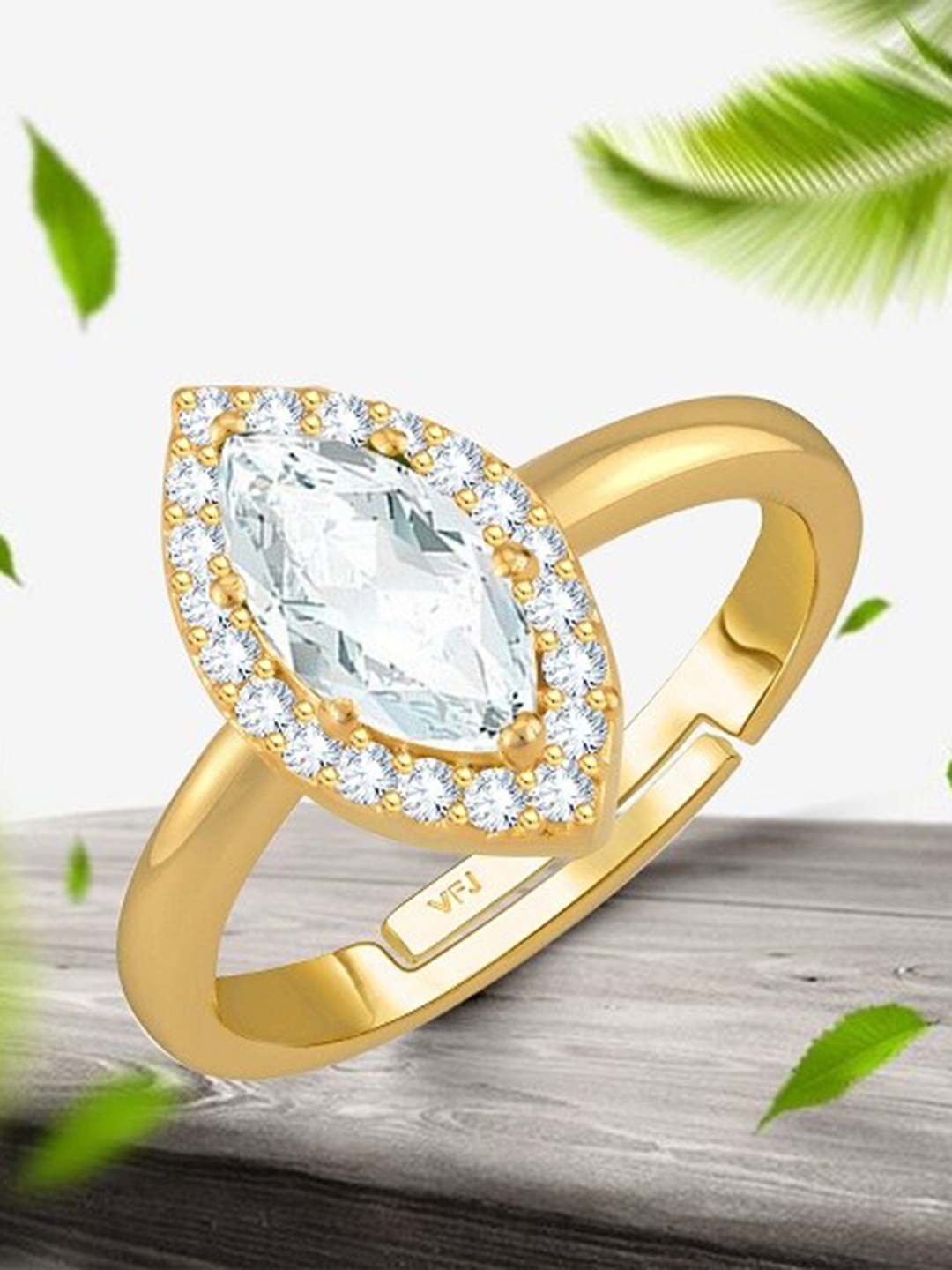 

Vighnaharta Gold-Plated American Diamond-Studded Adjustable Finger Ring