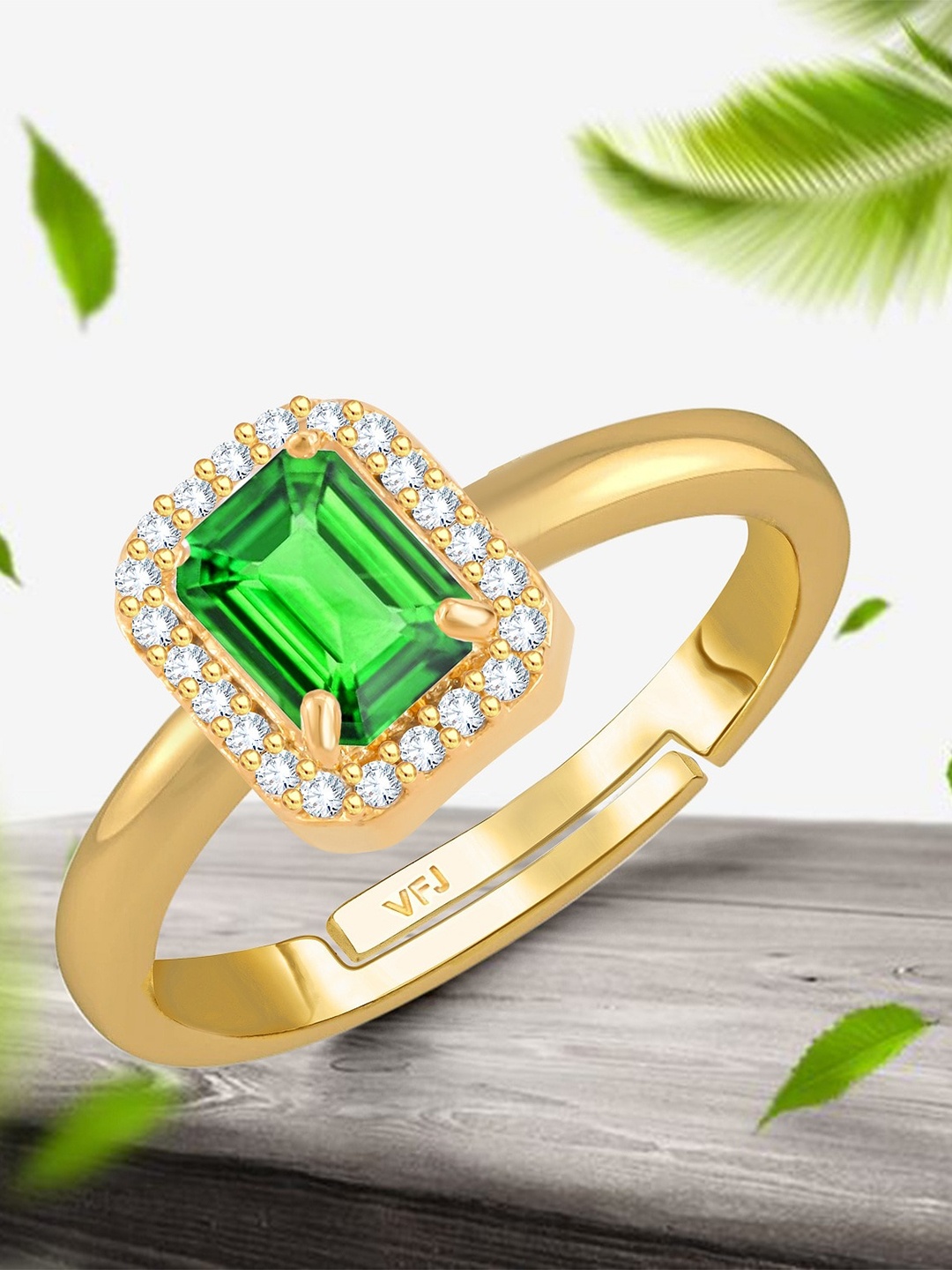 

Vighnaharta Gold-Plated American Diamond-Studded Adjustable Finger Ring