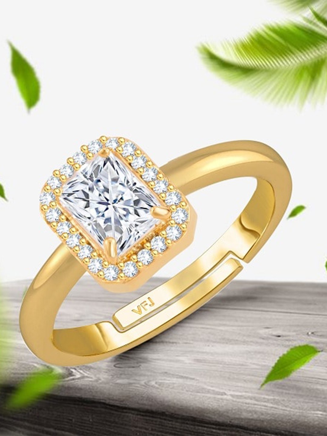 

Vighnaharta Gold-Plated American Diamond Stone-Studded Adjustable Finger Ring