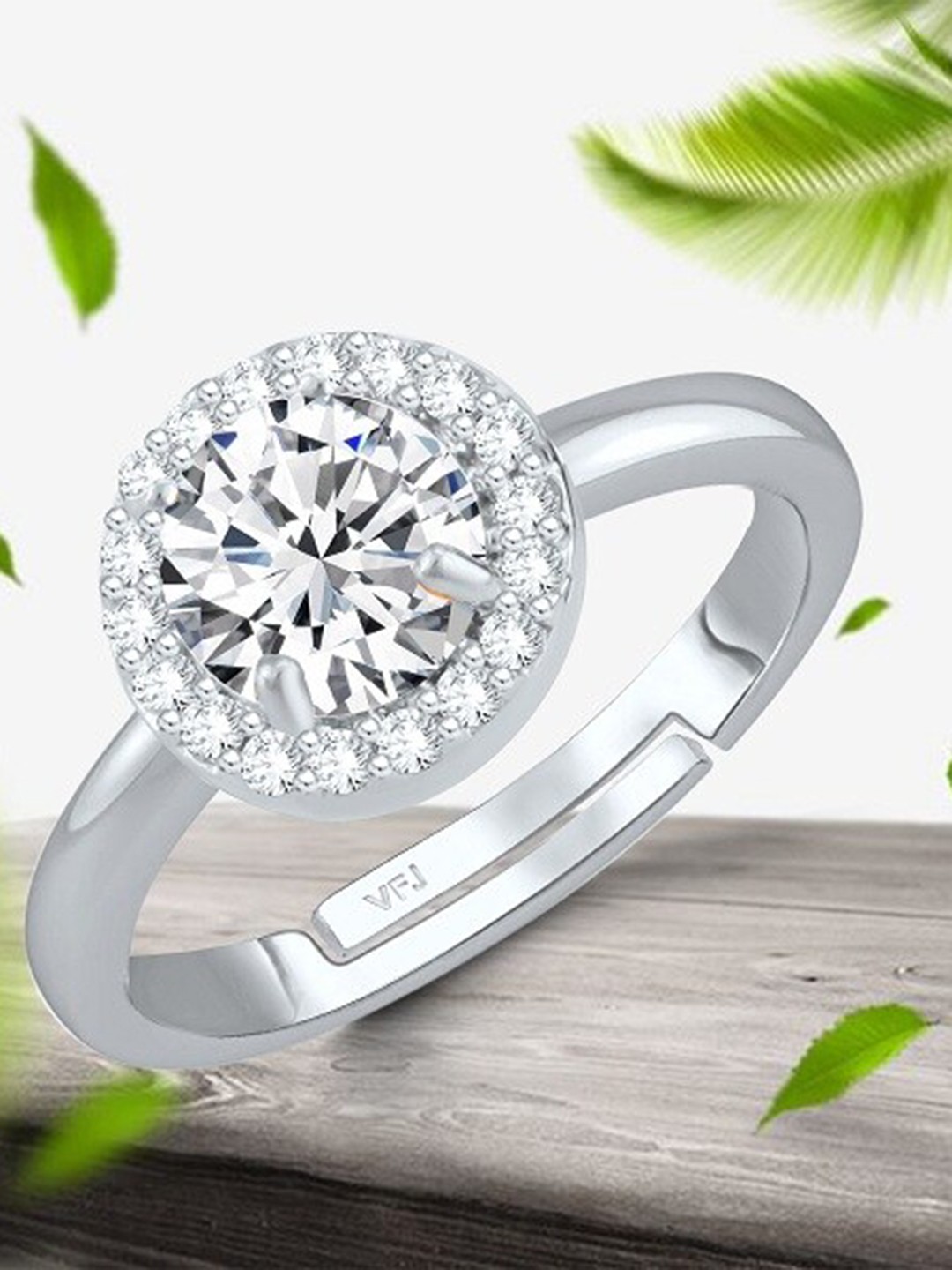 

Vighnaharta Rhodium-Plated AD Stone-Studded Adjustable Finger Ring, Silver