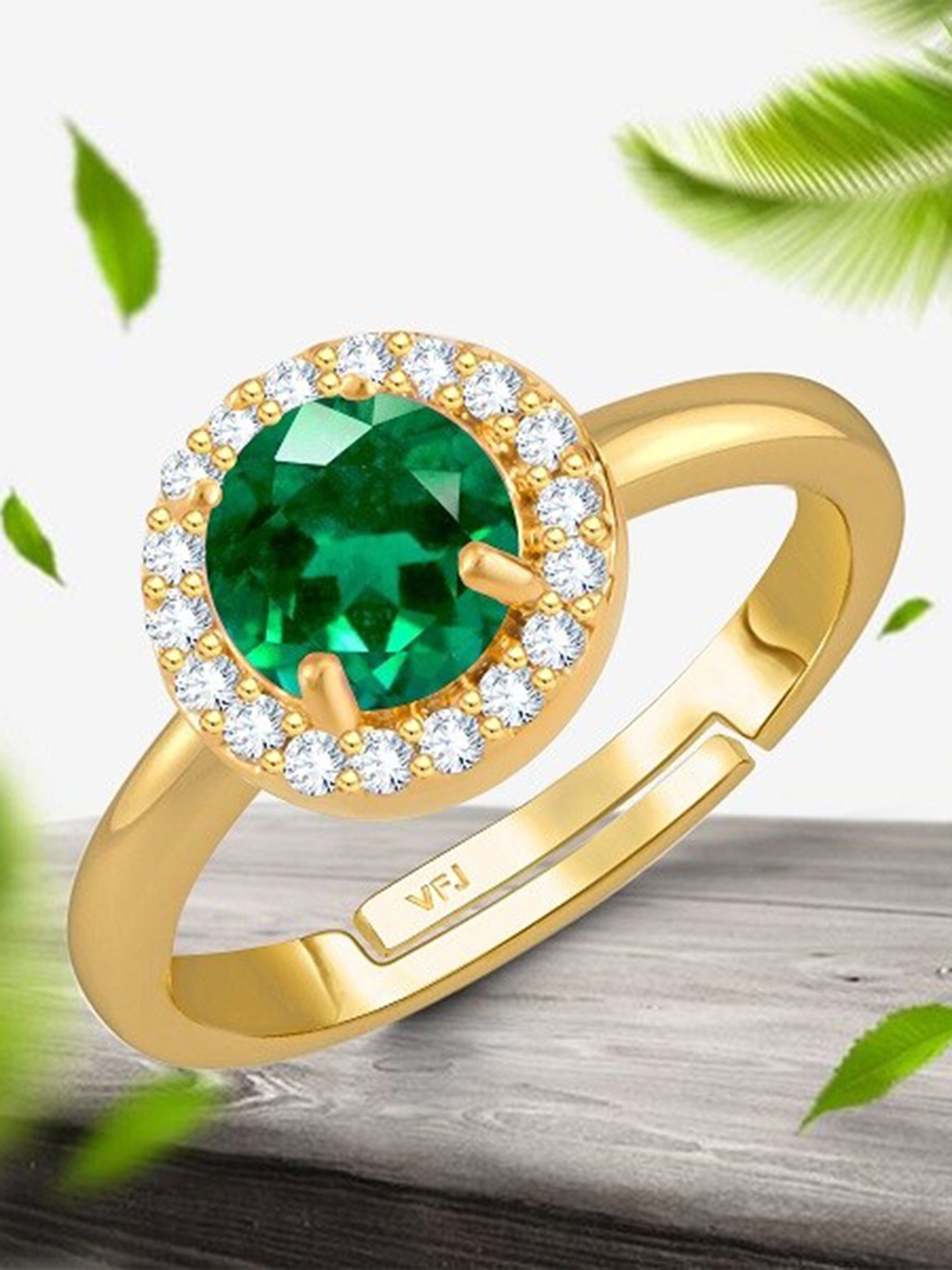 

Vighnaharta Gold-Plated AD Stone-Studded Adjustable Finger Ring
