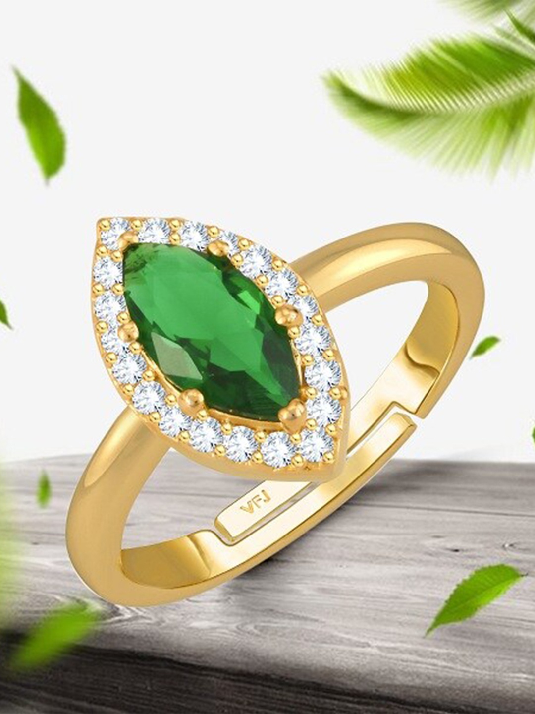 

Vighnaharta Gold-Plated American Diamond Studded Adjustable Finger Ring