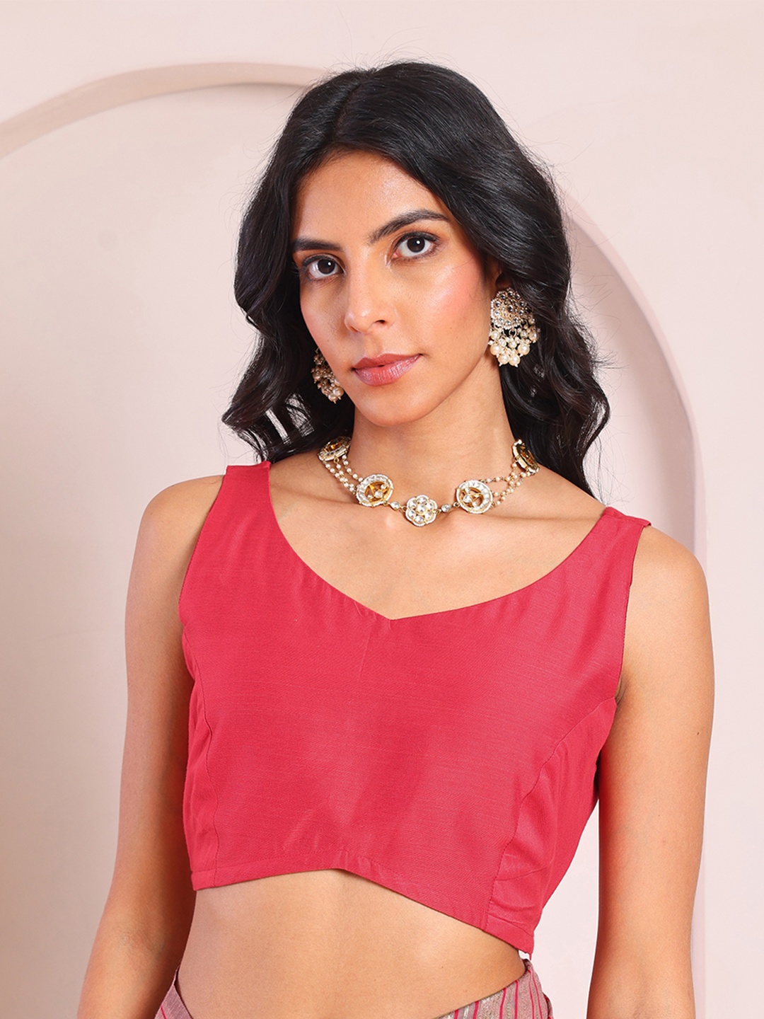 

Saaki V-Neckline Saree Blouse, Pink