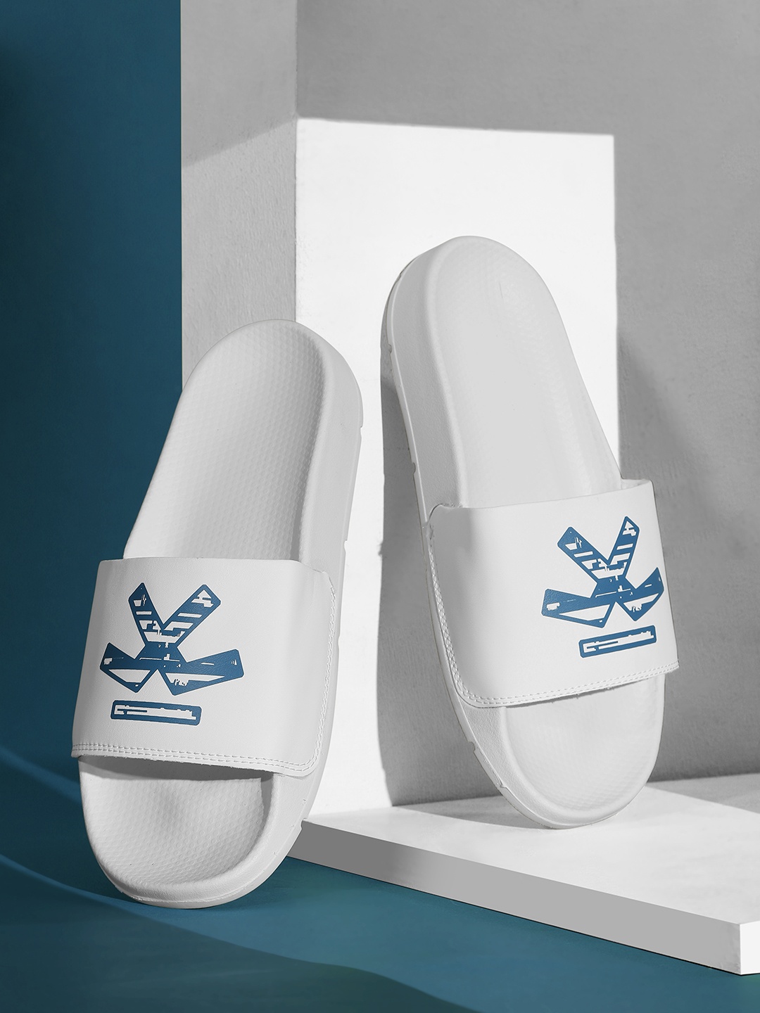 WROGN Men Brand Logo Printed Sliders, White