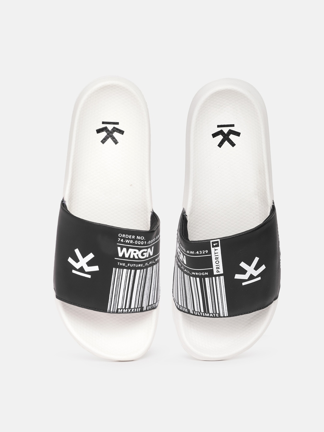 

WROGN Men Brand Logo Printed Sliders, Black