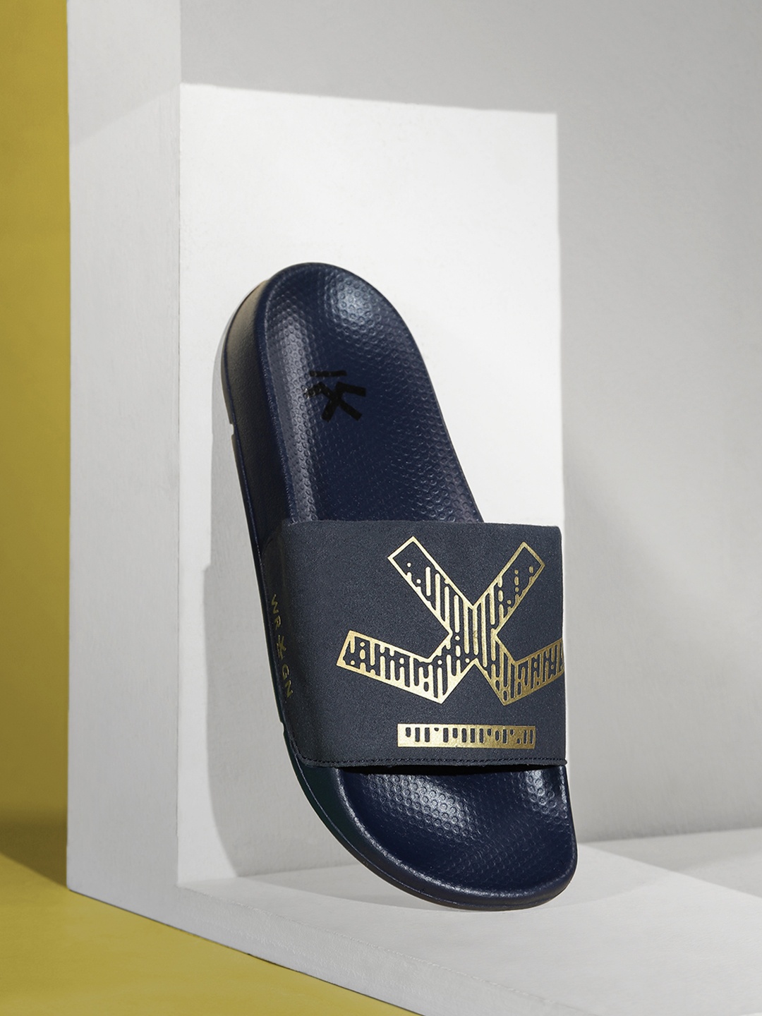 

WROGN Men Brand Logo Printed Sliders, Navy blue