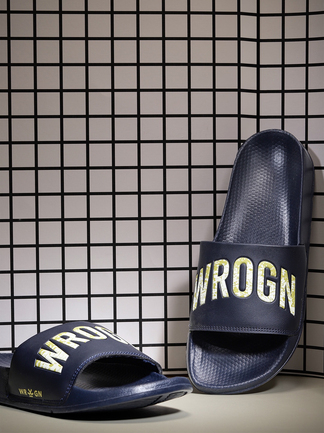 

WROGN Men Brand Logo Printed Sliders, Navy blue