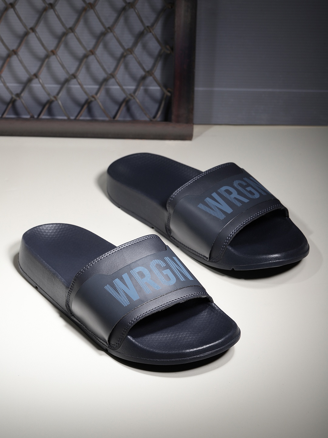 

WROGN Men Brand Logo Printed Sliders, Blue