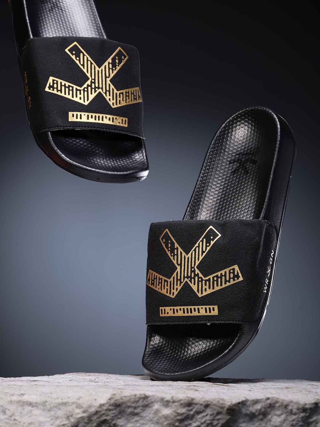

WROGN Men Brand Logo Printed Sliders, Black