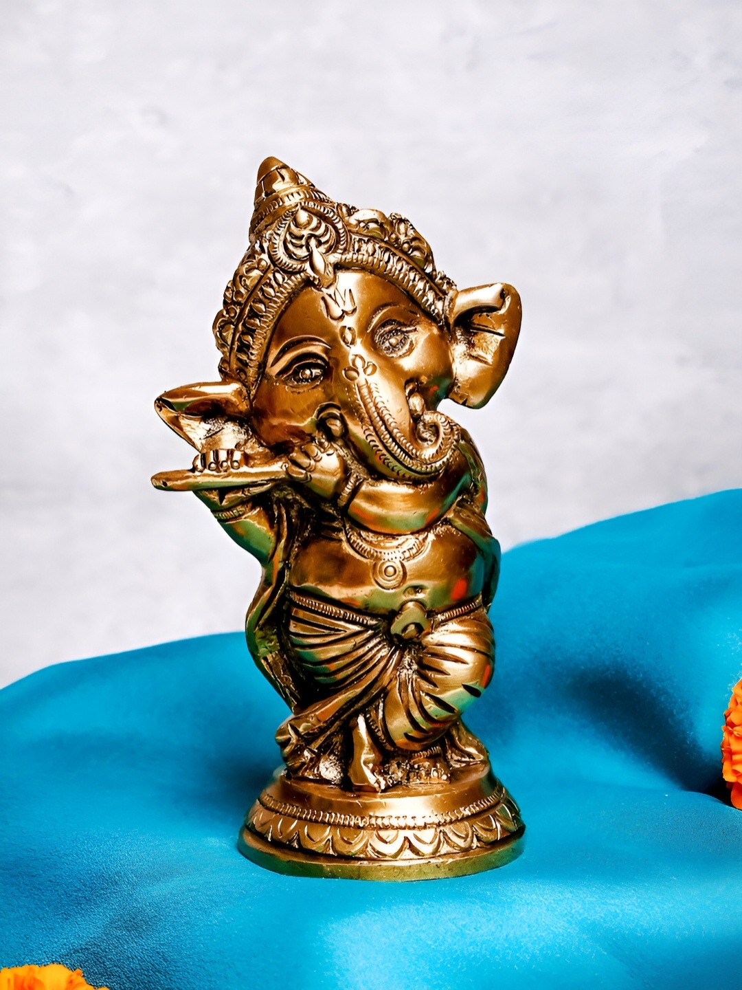

The Advitya Bal Ganesha With Basuri Brass Religious Idol, Gold