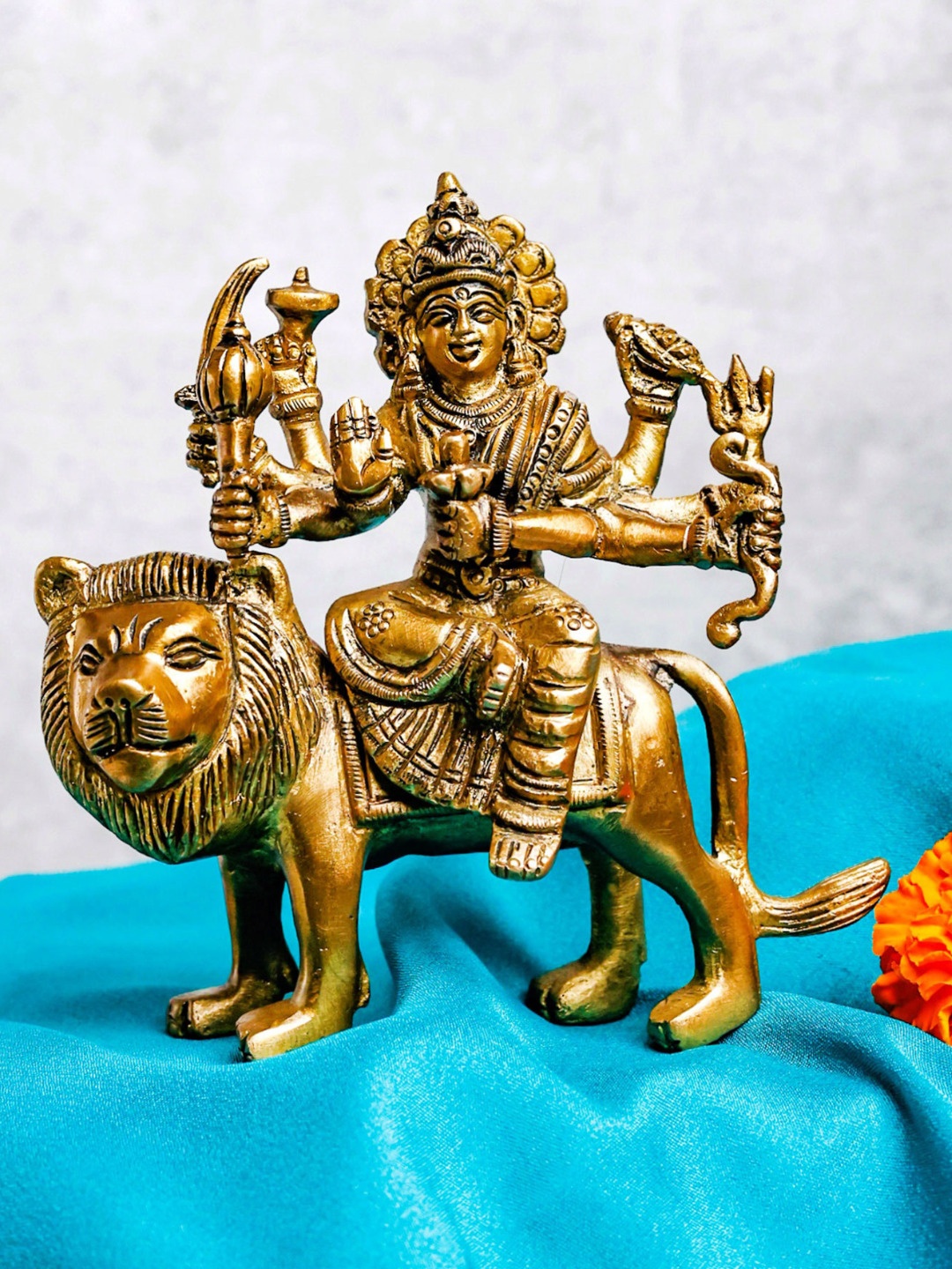 

The Advitya Goddess Durga Ji Sitting On Lion Brass Religious Idol, Gold