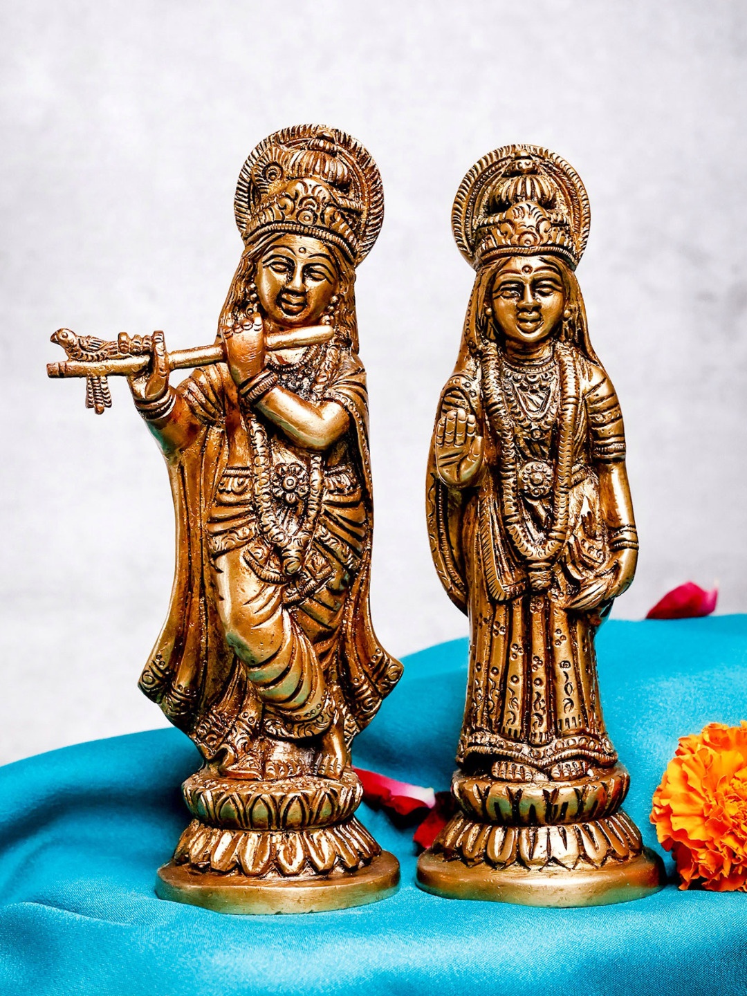 

The Advitya Handcrafted Radha Krishna Standing Pair Brass Religious Idol, Gold