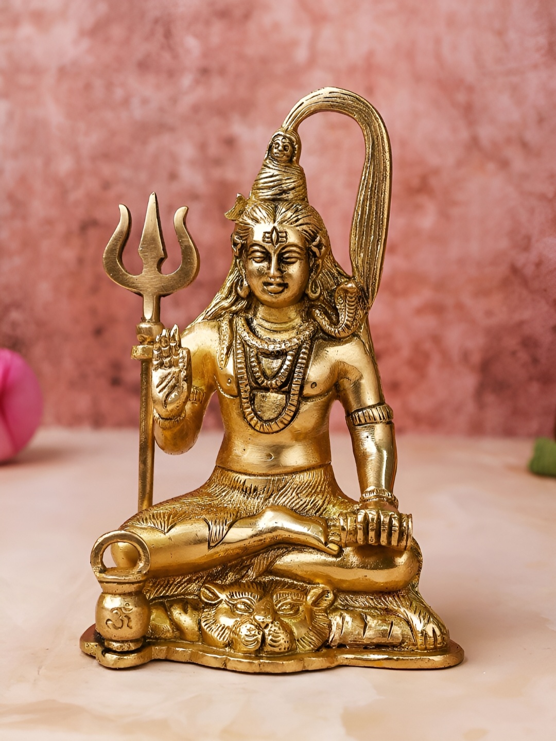 

The Advitya Lord Shiva With Trident Brass Religious Idol, Gold