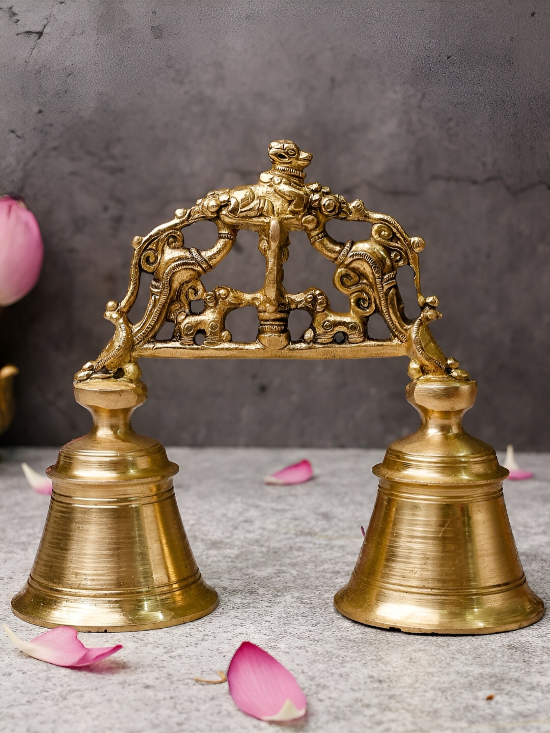

The Advitya Brass Bell With Nandi Cow Religious Showpiece, Gold