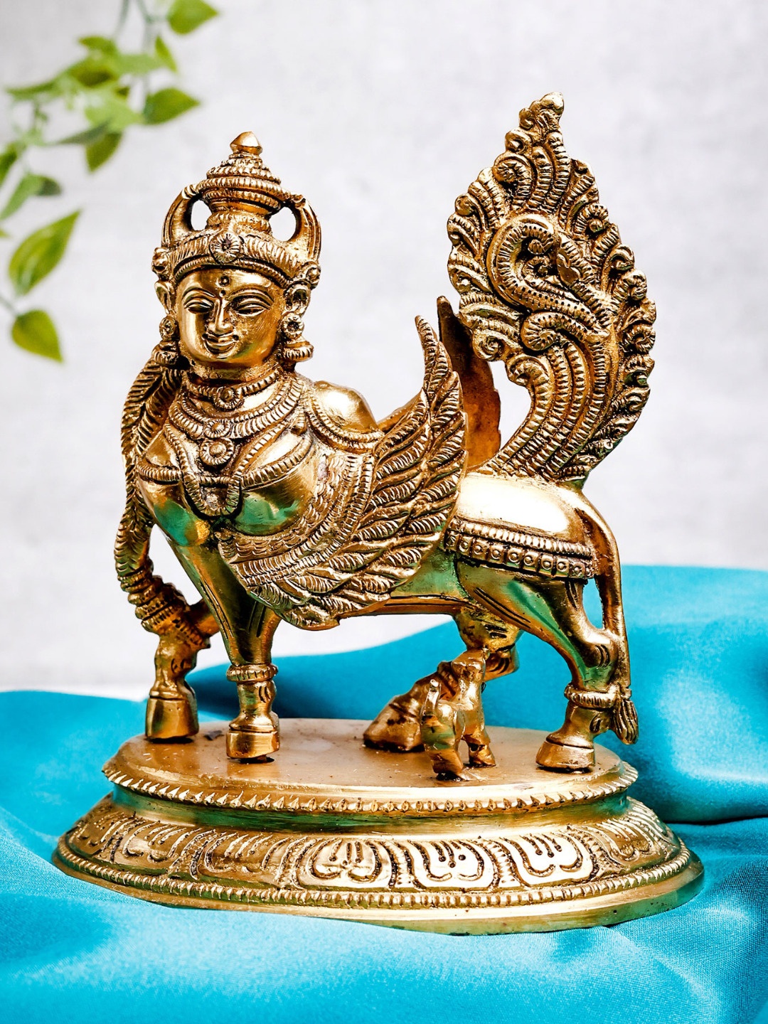 

The Advitya Kamdhenu Standing Brass Religious Idol Showpiece, Gold