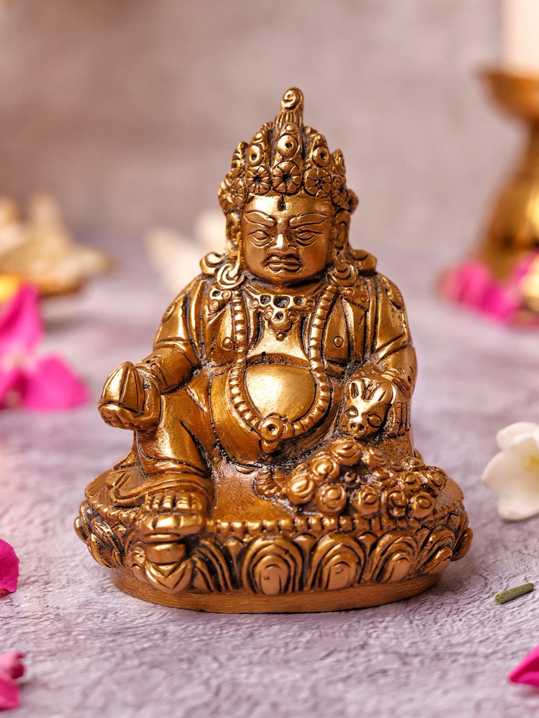 

The Advitya Lord Kuber Sitting Brass Religious Idol, Gold