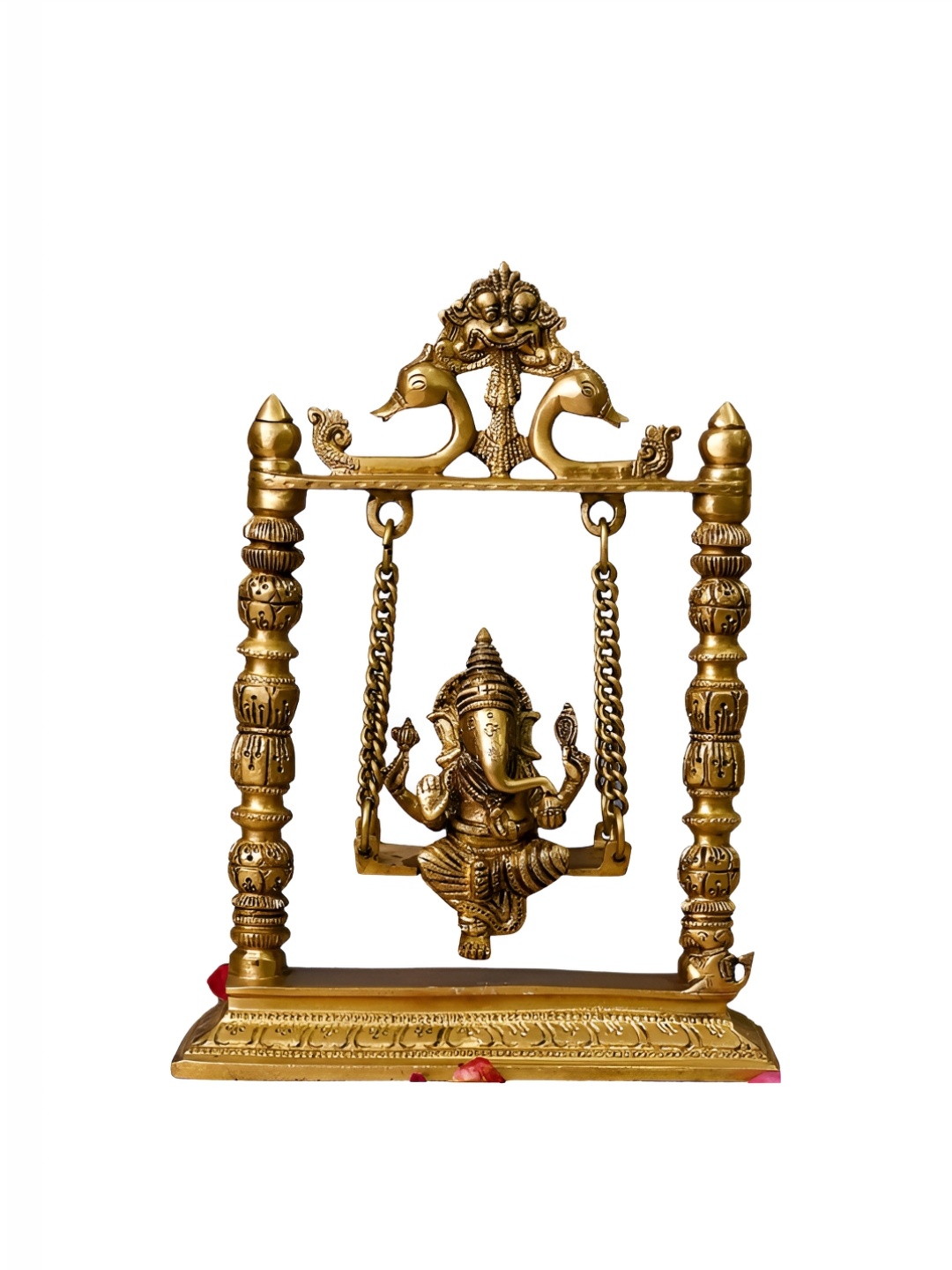 

The Advitya Ganpati Sitting On Jhula Brass Religious Idol, Gold