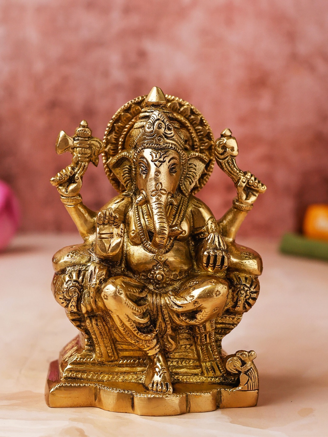 

The Advitya Raja Ganesha Brass Religious Idol, Gold